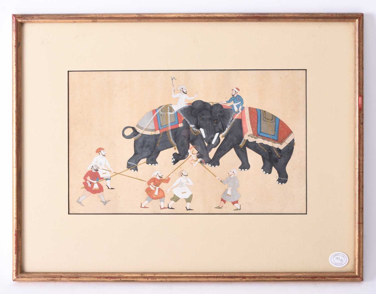 An Indian miniature painting of elephant fighting