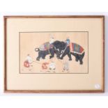 An Indian miniature painting of elephant fighting