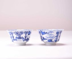 A pair of Chinese blue and white bowls, Kangxi