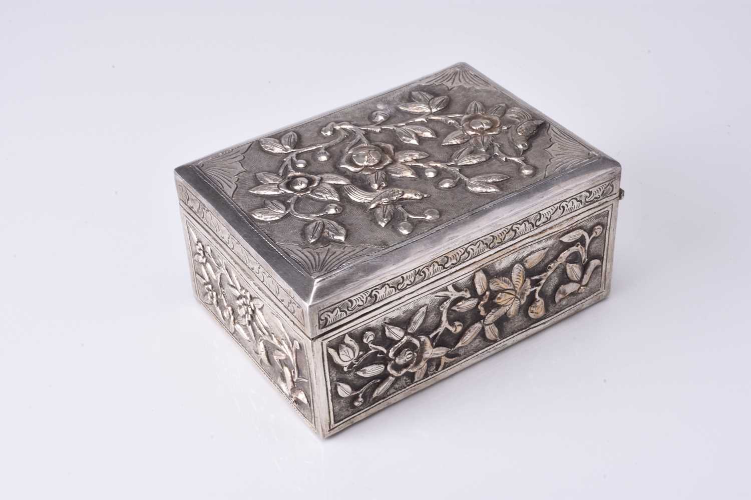 A Chinese silver plated embossed box, Qing Dynasty