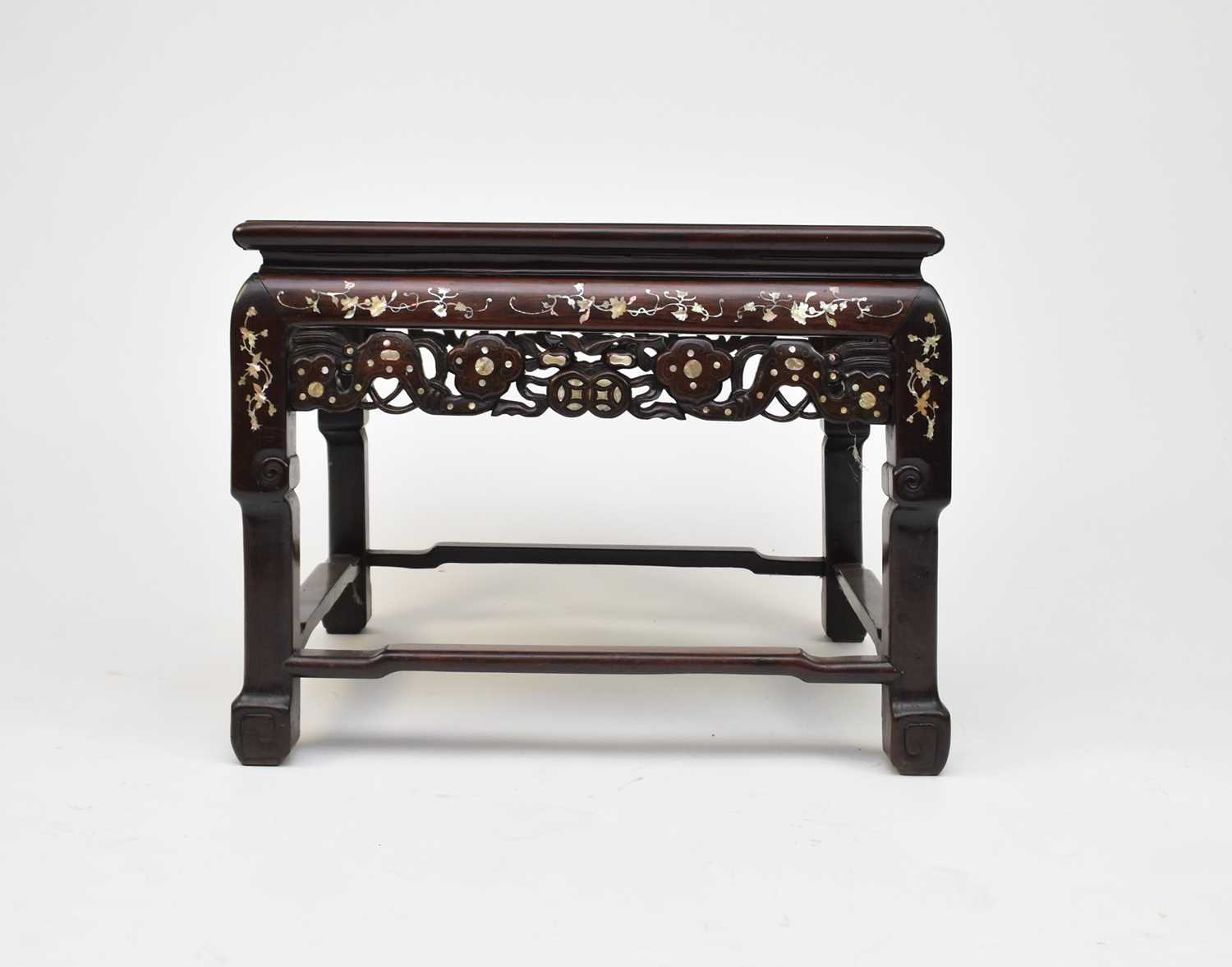 A Chinese inlaid rosewood table or seat, Qing Dynasty