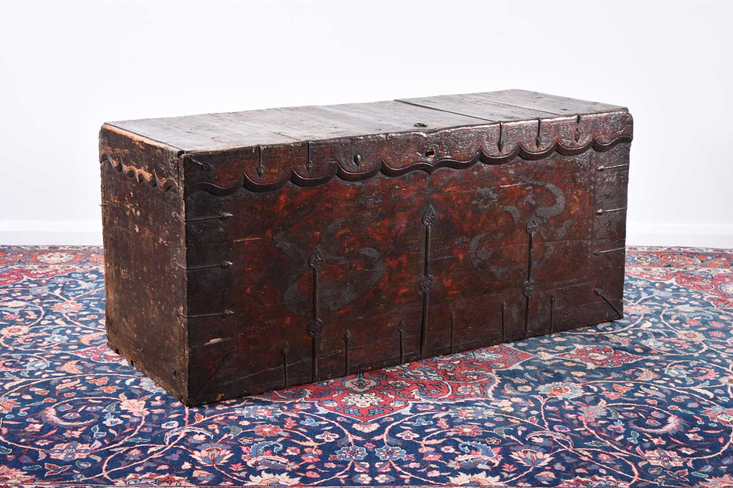 A Tibetan painted wood 'dragon' chest, 17th century