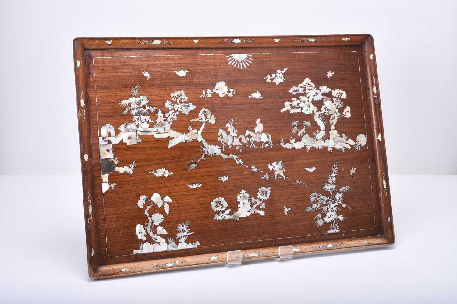 A Chinese mother-of-pearl inlaid rosewood rectangular tray, Qing Dynasty