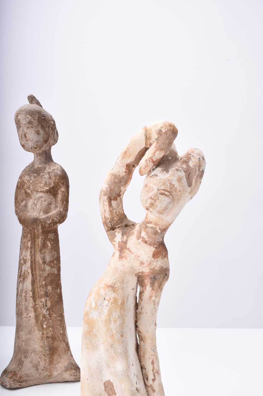 Four Chinese pottery figures of maidens, Tang Dynasty - Image 3 of 5