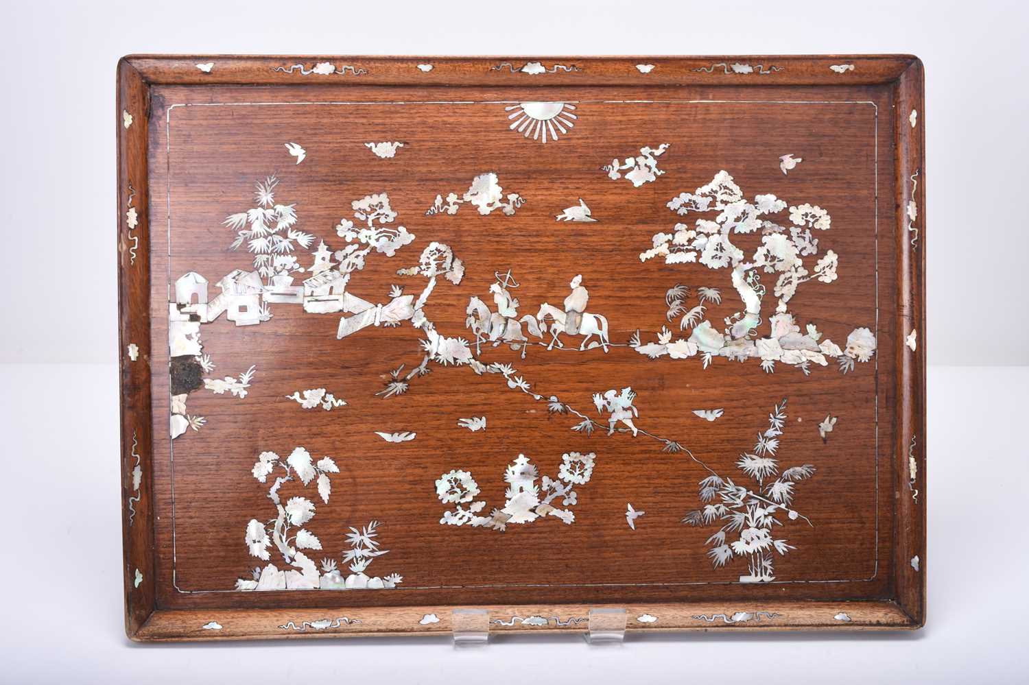 A Chinese mother-of-pearl inlaid rosewood rectangular tray, Qing Dynasty - Image 2 of 8