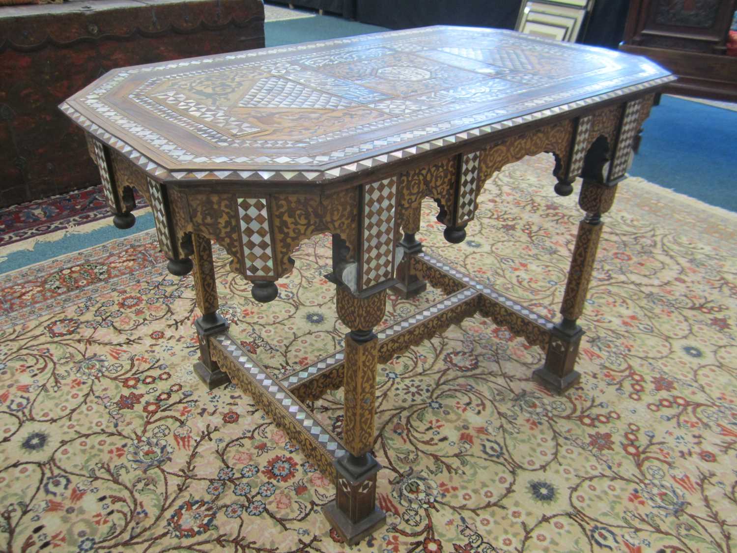 A late 19th century Syrian, rectangular walnut marquetry centre table - Image 5 of 8