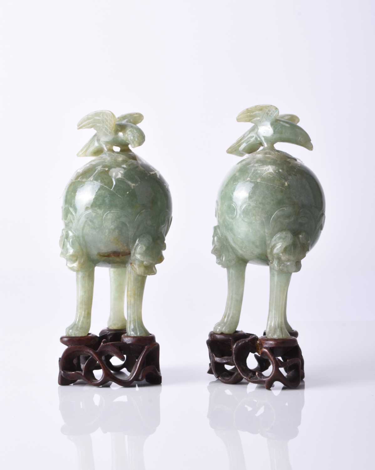 A pair of Chinese jadeite censers, late Qing Dynasty - Image 2 of 7