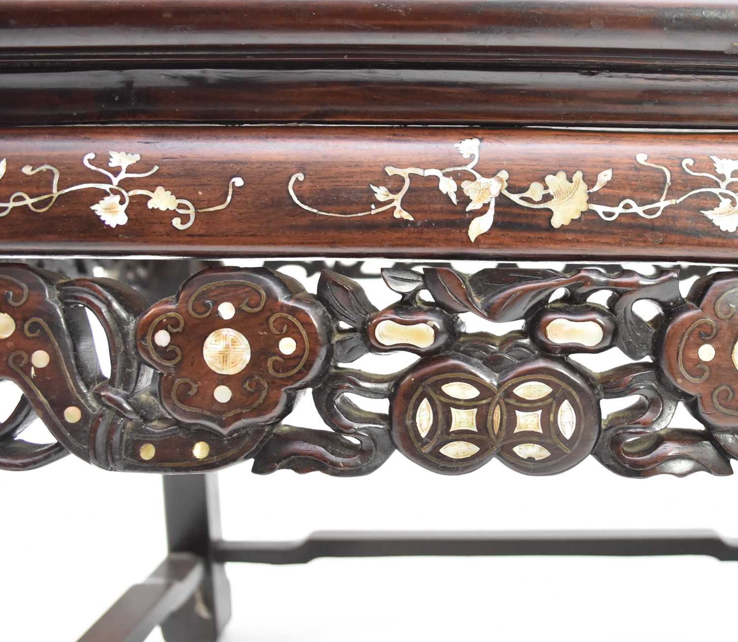 A Chinese inlaid rosewood table or seat, Qing Dynasty - Image 4 of 6