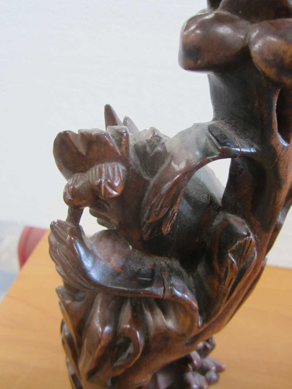 Two Chinese carved hardwood figural lamp bases and three small wood carvings - Image 9 of 12