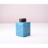A Chinese Fahua turquoise glazed tea caddy, probably Qianlong