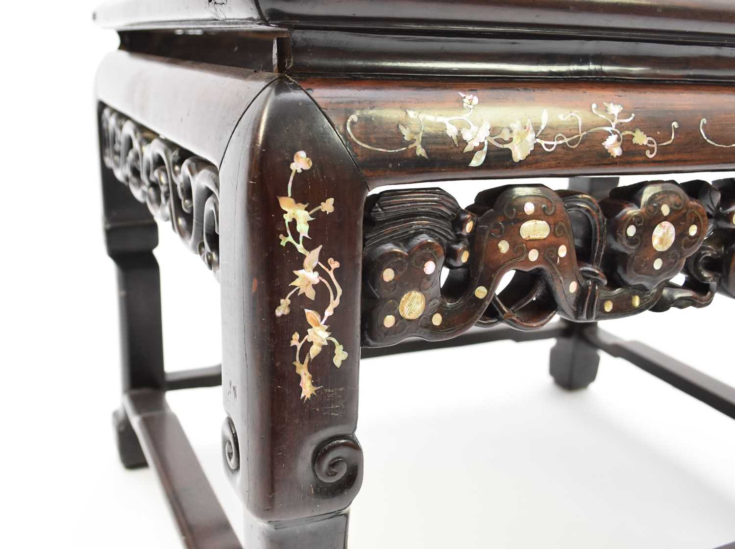 A Chinese inlaid rosewood table or seat, Qing Dynasty - Image 5 of 6