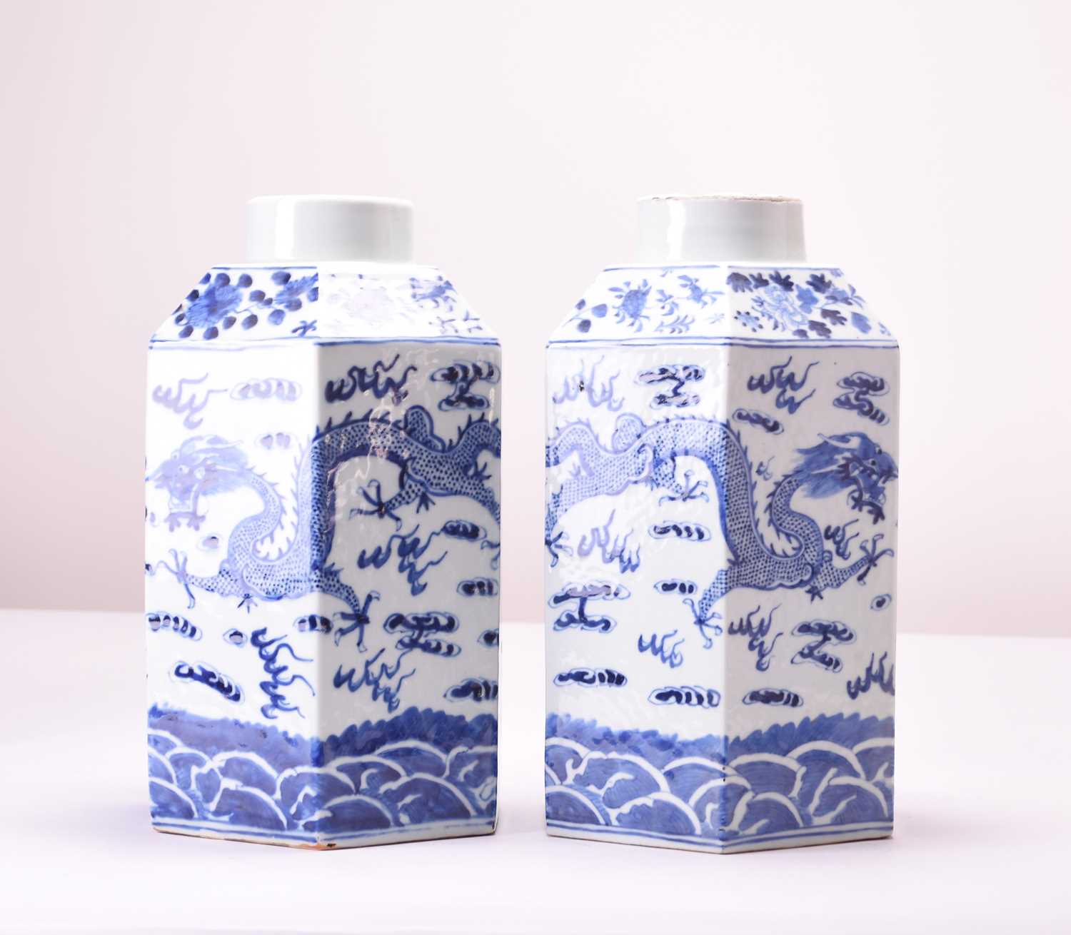 A pair of Chinese blue and white tea canisters, Qianlong