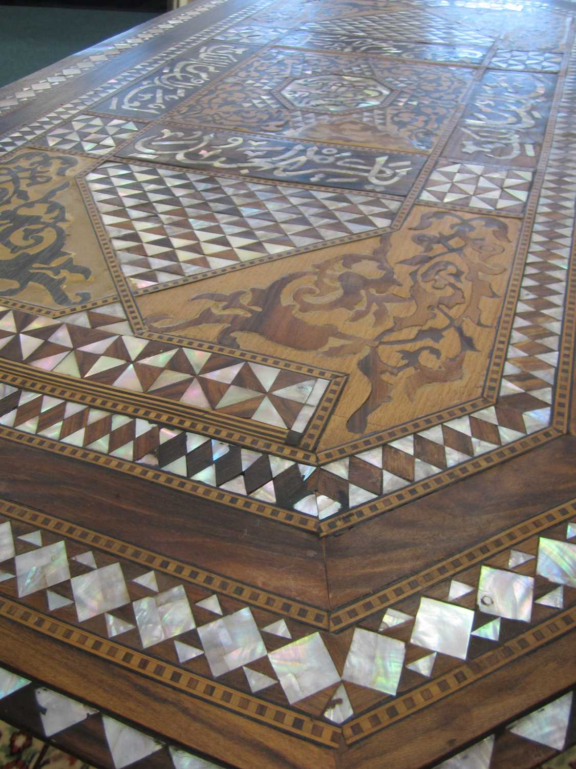 A late 19th century Syrian, rectangular walnut marquetry centre table - Image 8 of 8