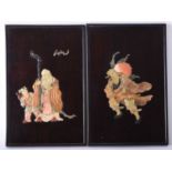 A pair of Chinese hardstone inlaid rosewood panels, Republic