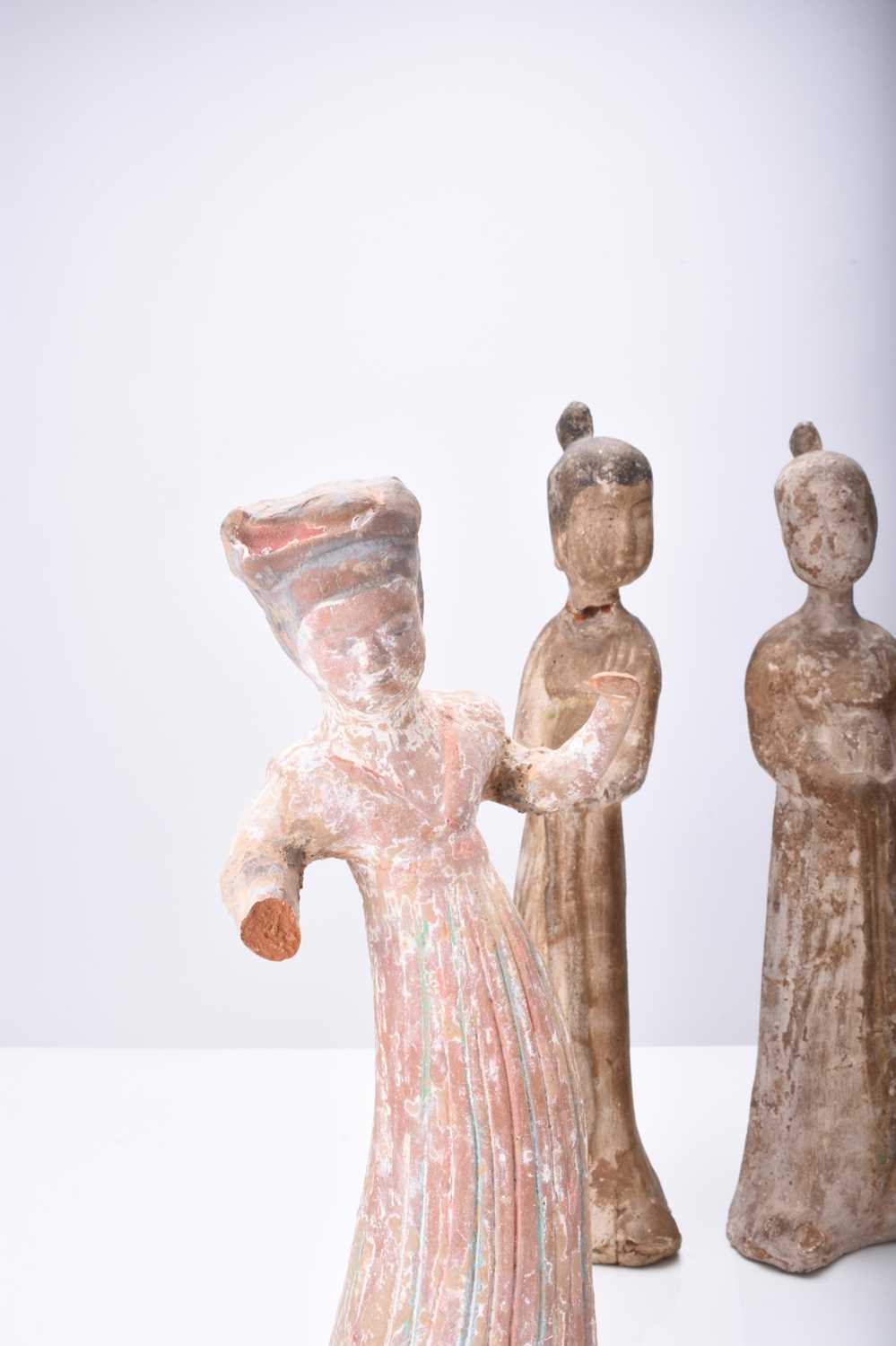 Four Chinese pottery figures of maidens, Tang Dynasty - Image 2 of 5