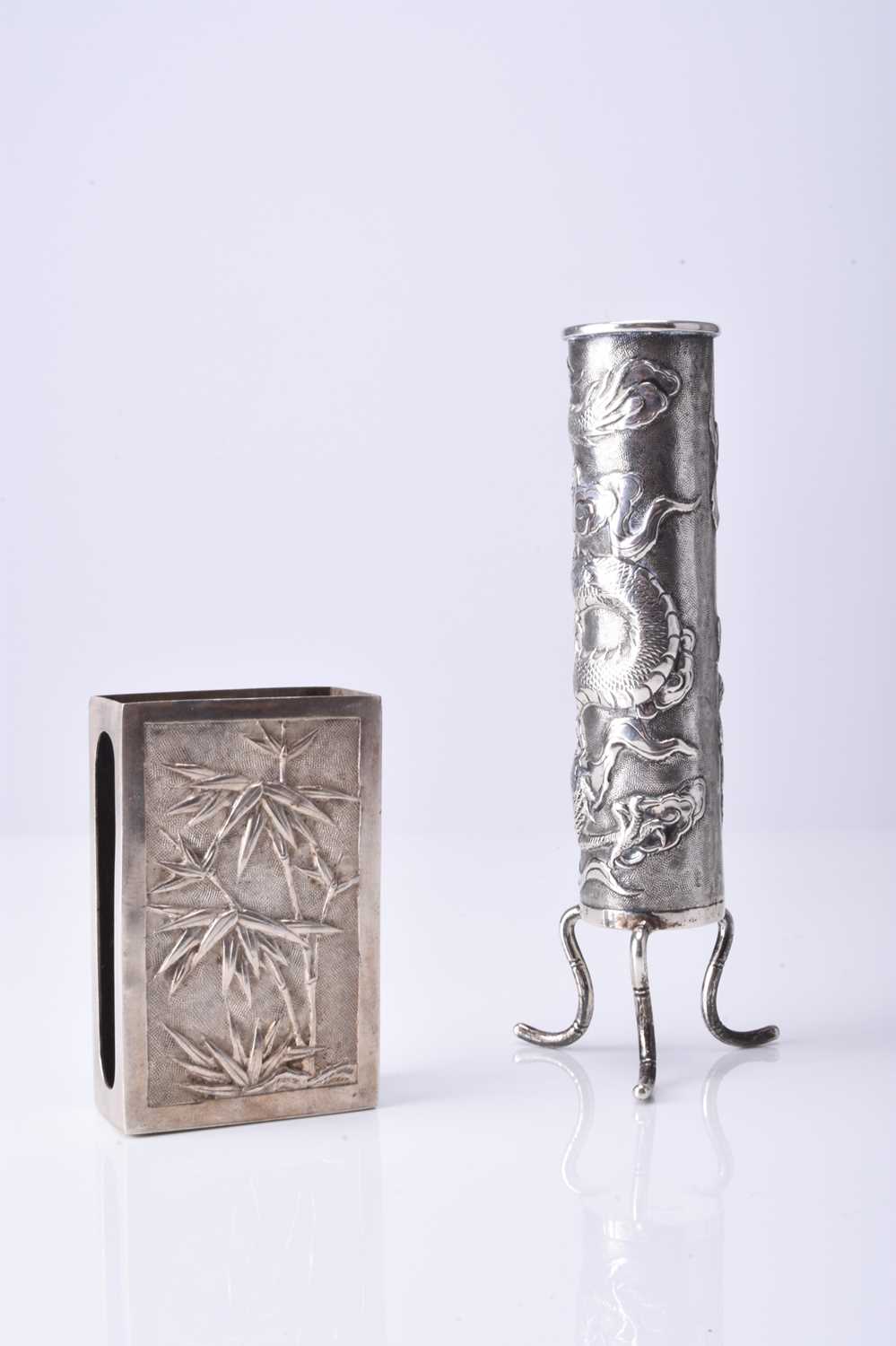 Wang Hing, a Chinese silver bud vase and matchbox holder - Image 2 of 4