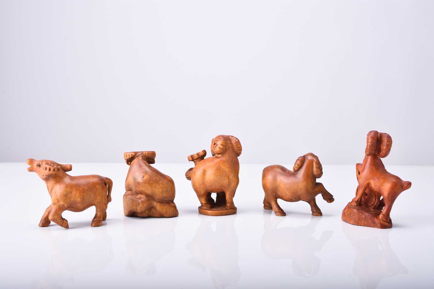 A group of five Japanese wood netsuke modelled as animals, 20th century - Image 2 of 2