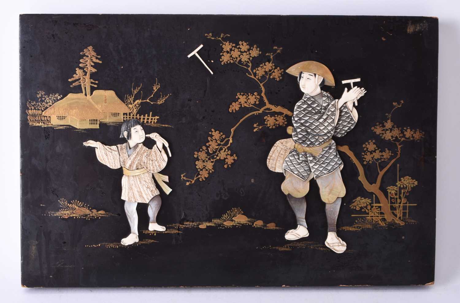 A Japanese shibayama lacquer panel, Meiji era