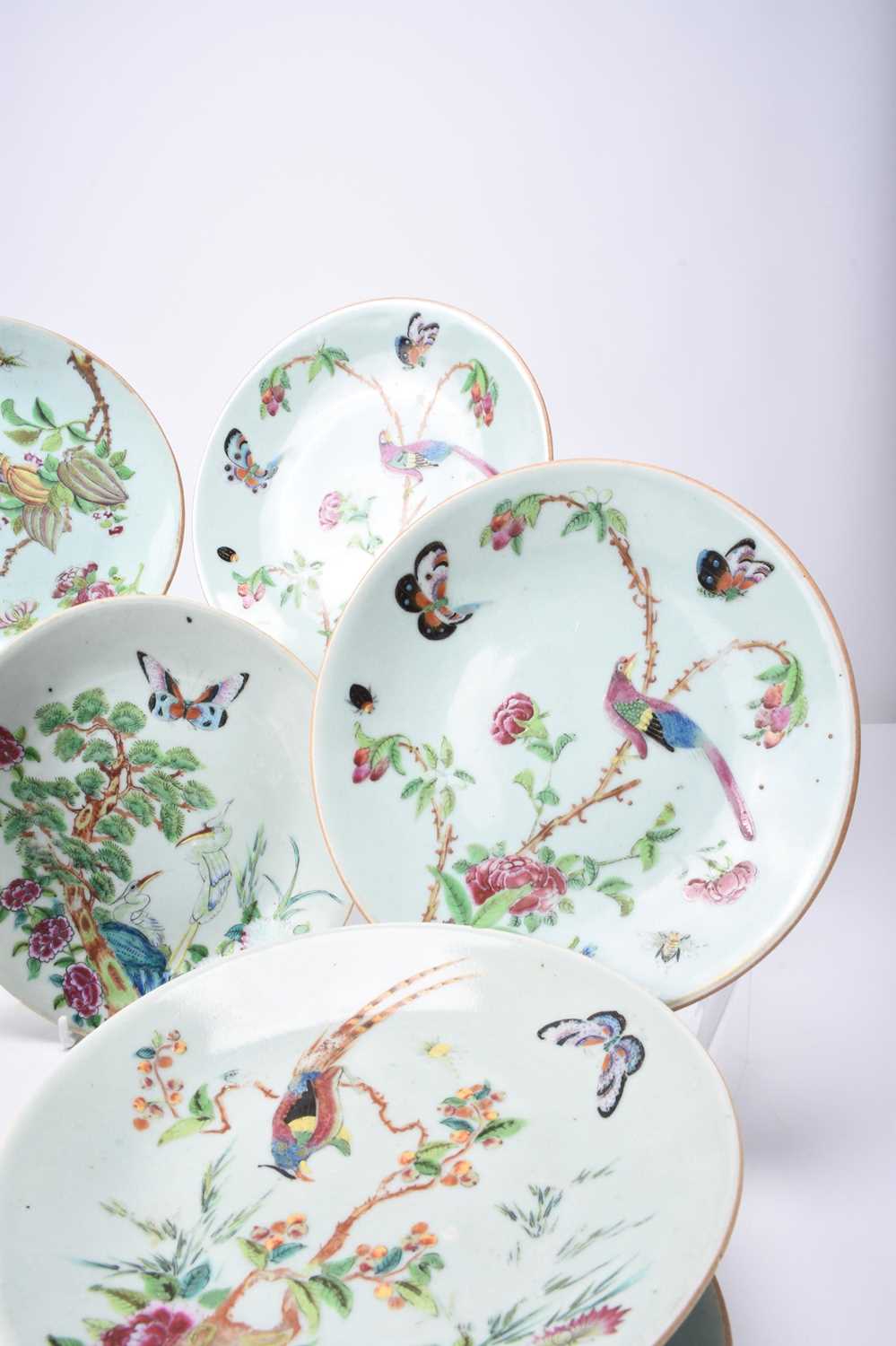 Nine Chinese celadon famille rose dishes, Qing Dynasty - Image 4 of 18