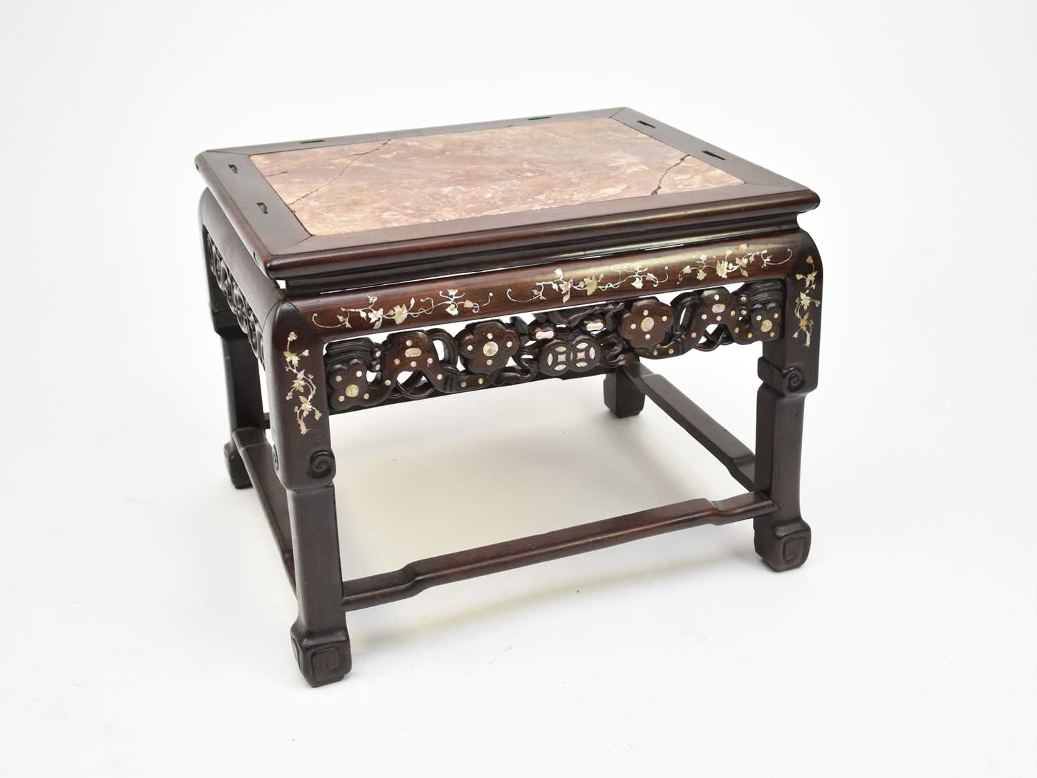 A Chinese inlaid rosewood table or seat, Qing Dynasty - Image 3 of 6