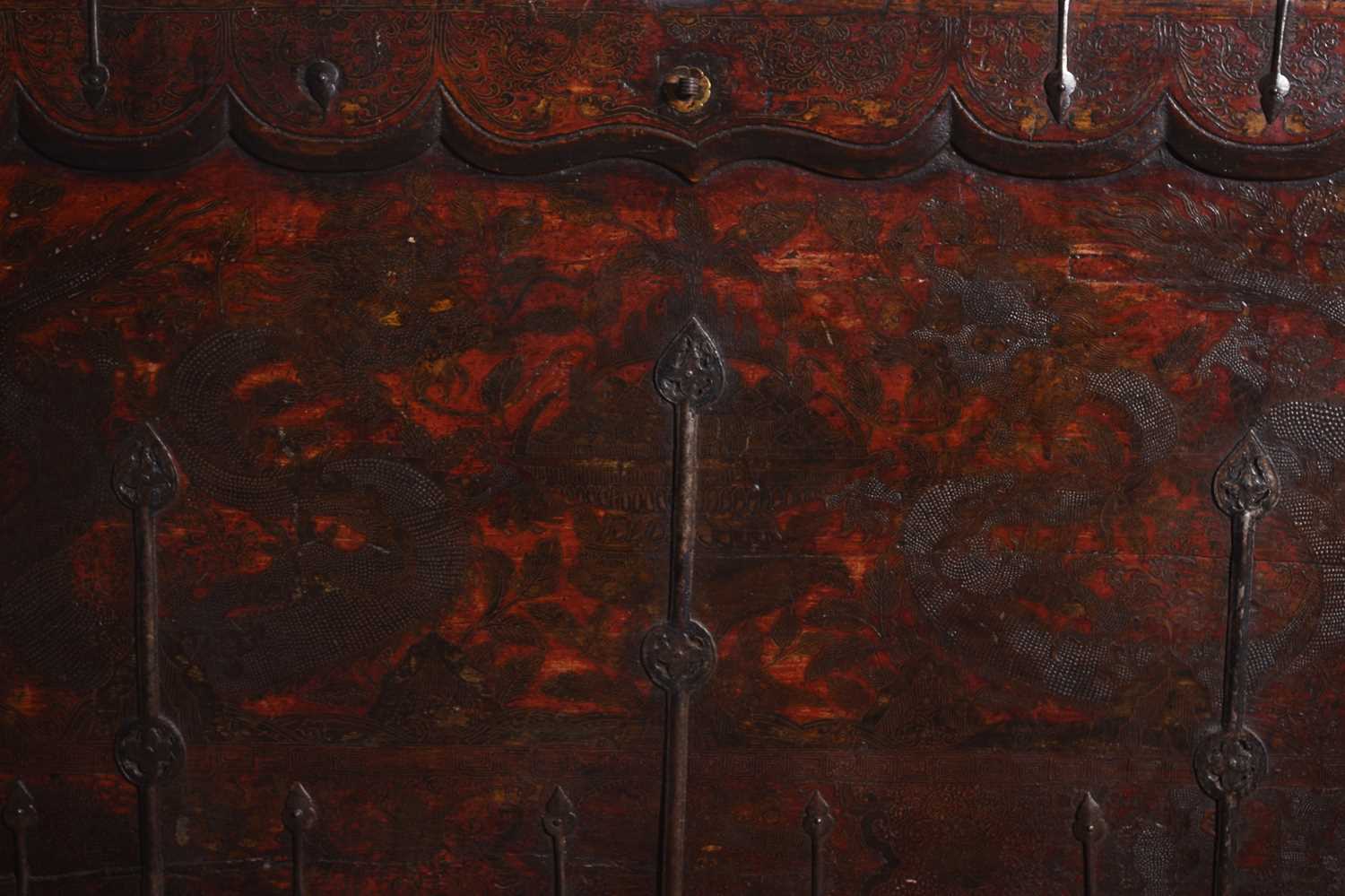 A Tibetan painted wood 'dragon' chest, 17th century - Image 2 of 2