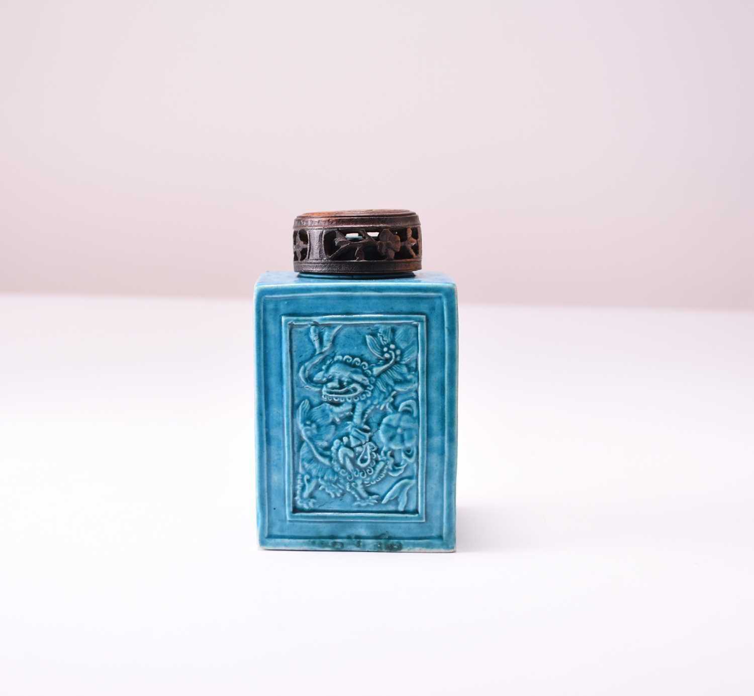 A Chinese Fahua turquoise glazed tea caddy, probably Qianlong - Image 2 of 6