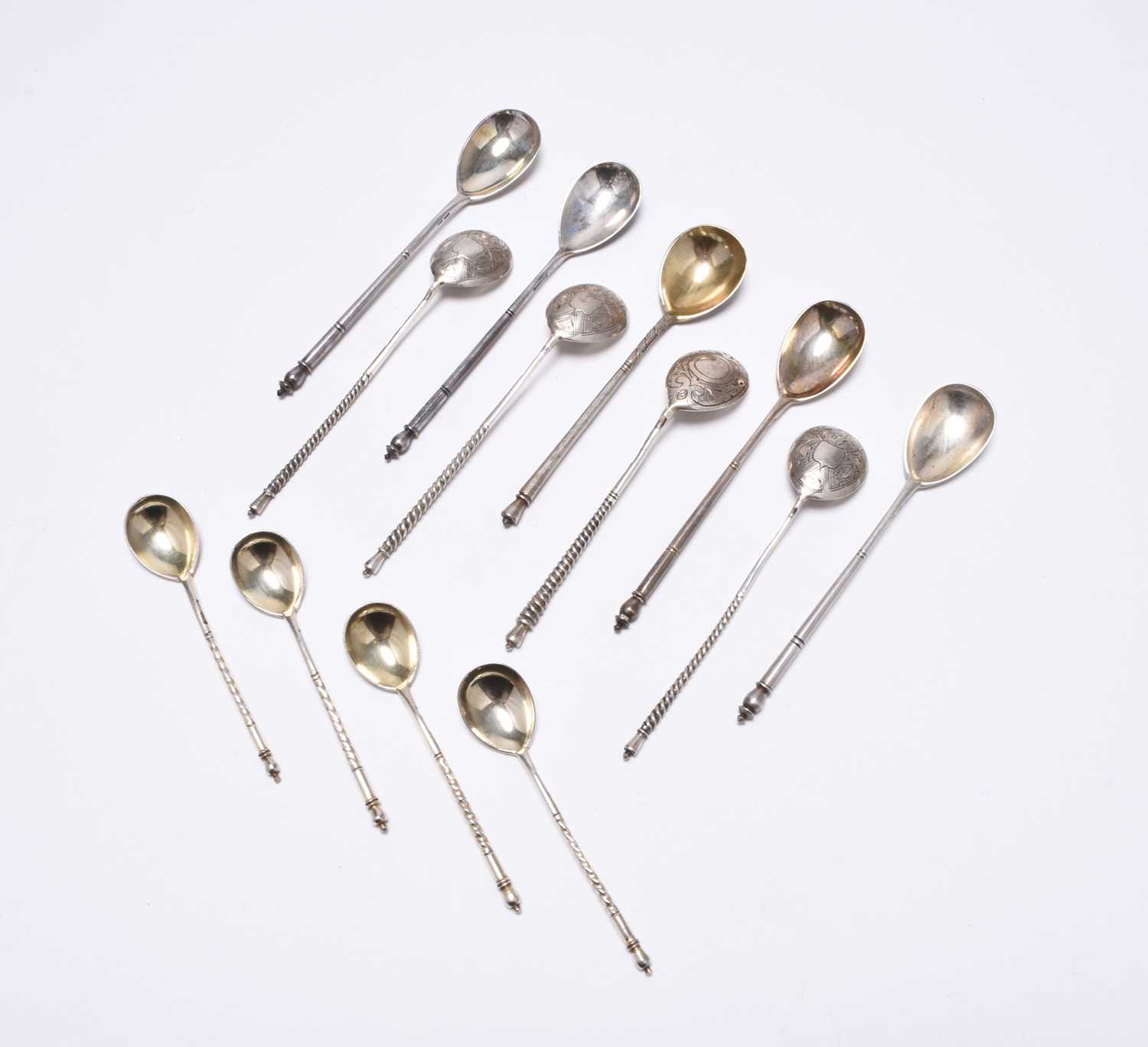 A collection of Russian silver teaspoons