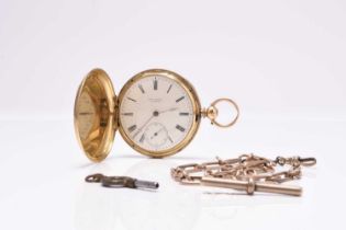 Robert Roskells: An 18ct gold hunter pocket watch with base metal Albert chain