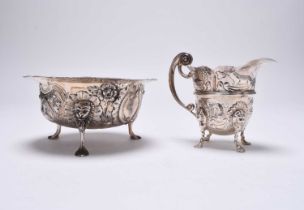 An Edwardian Irish silver bowl together with a silver cream jug