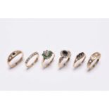 A collection of six 9ct gold rings