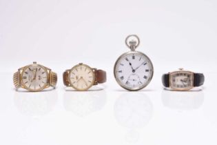 Three gentleman's wristwatches and an open face pocket watch