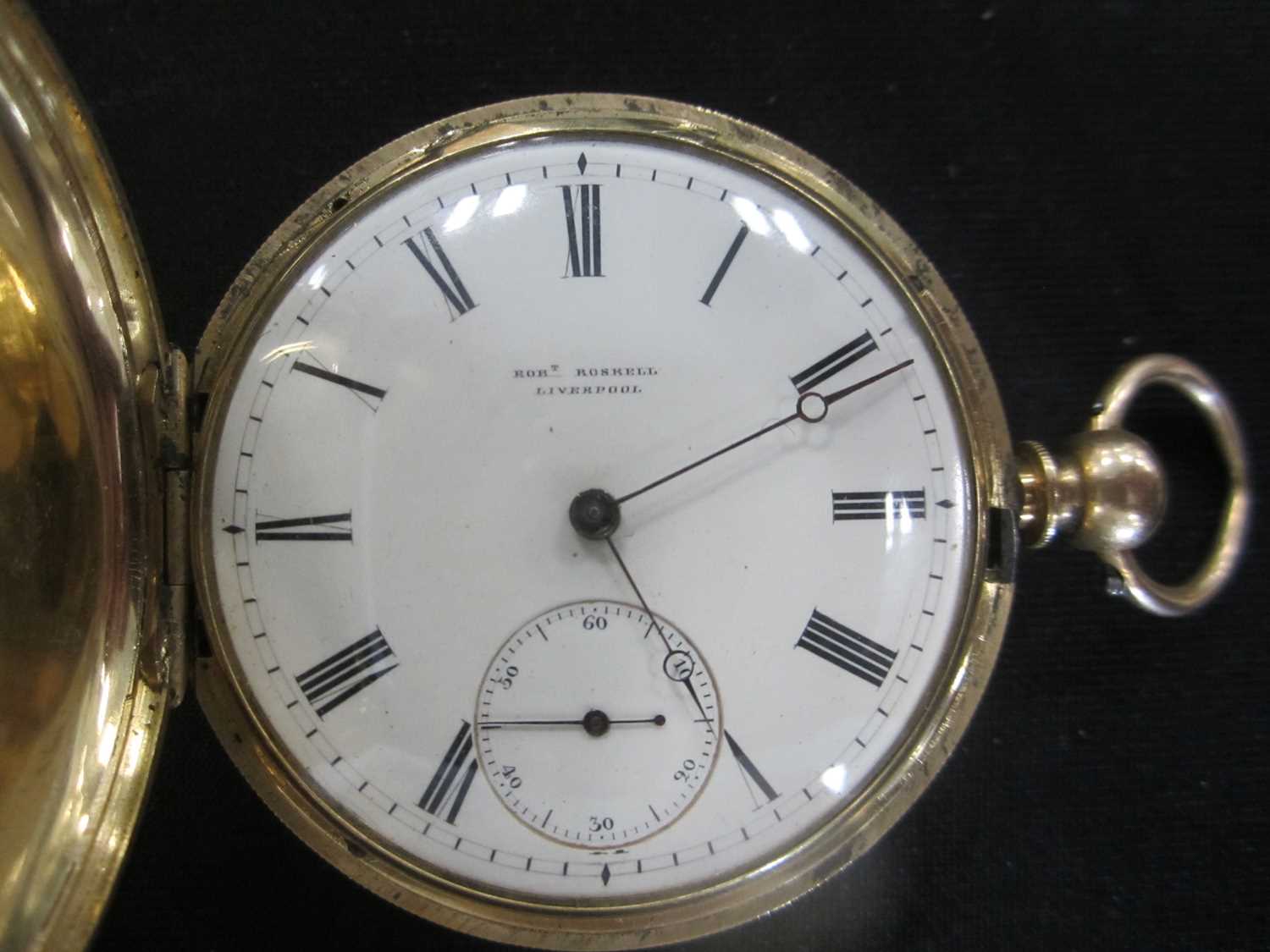 Robert Roskells: An 18ct gold hunter pocket watch with base metal Albert chain - Image 9 of 9