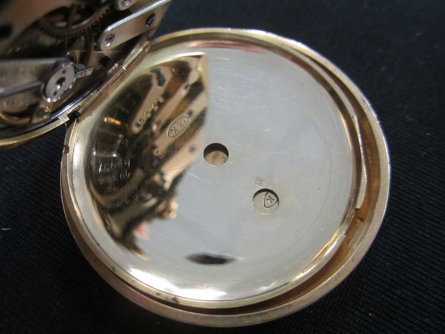 A lady's 18ct gold open face pocket watch, with 9ct mesh fob - Image 6 of 9