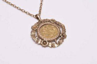 A Victorian half sovereign pendant on chain