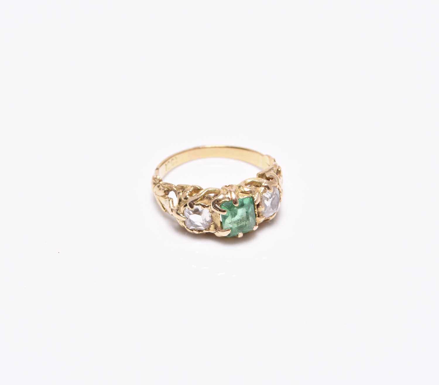 A late 19th century three stone emerald and diamond ring - Image 3 of 12