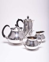 An Eric Clements three piece silver plated tea service