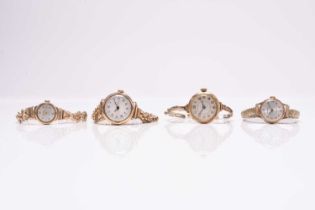A group of four lady's 9ct gold bracelet watches