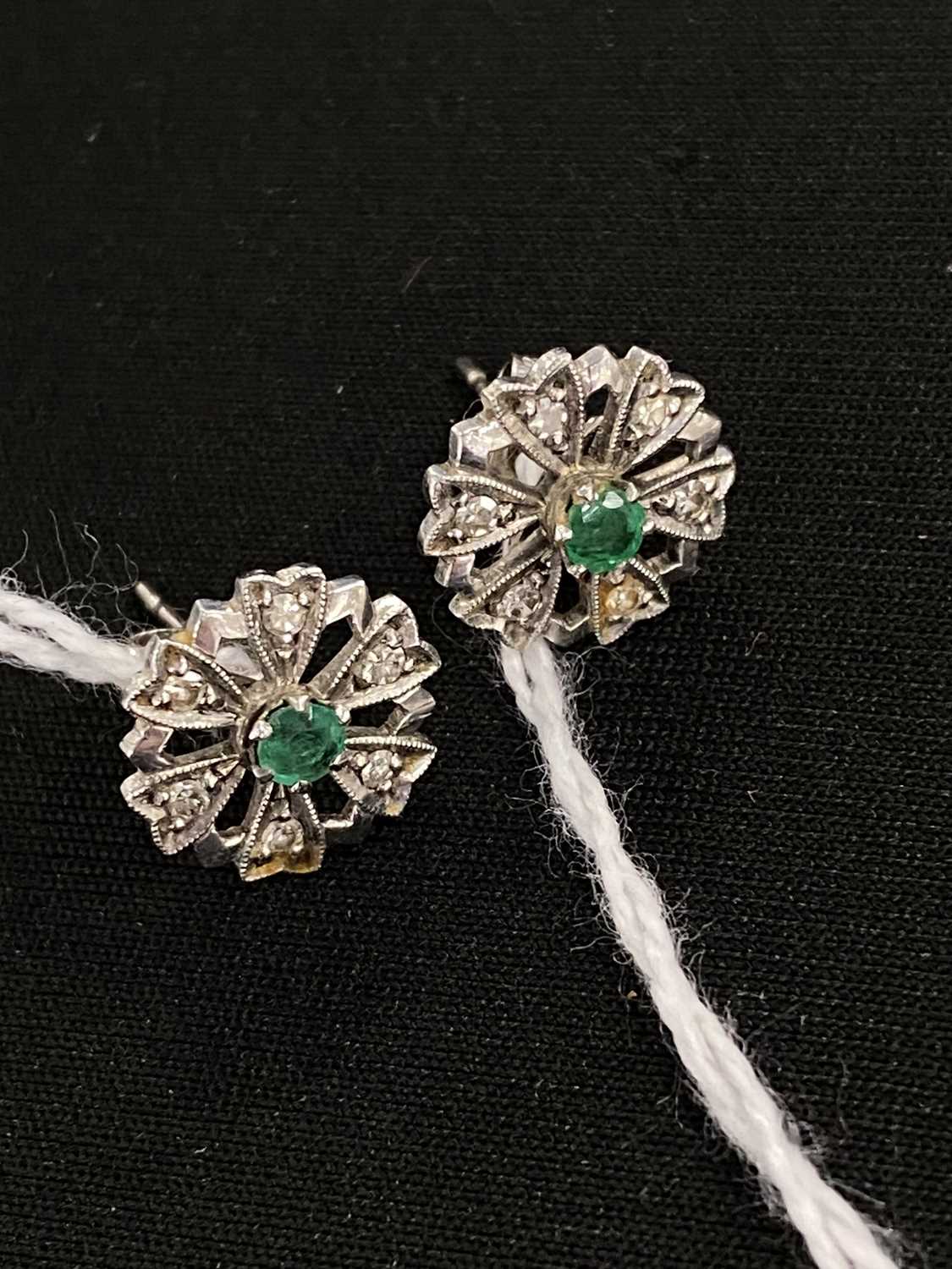 A pair of emerald and diamond floral cluster earrings - Image 3 of 10