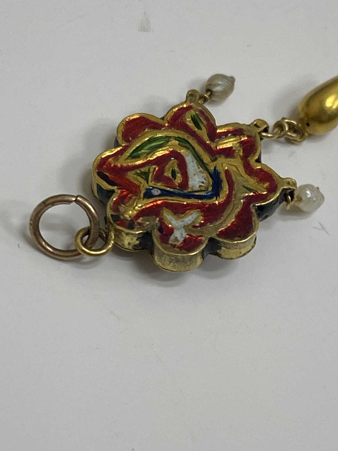 A yellow metal, enamel and stone set cluster pendant - Image 7 of 7
