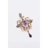 An early 20th century amethyst and split seed pearl pendant