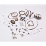 A collection of various pieces of silver and white metal jewellery