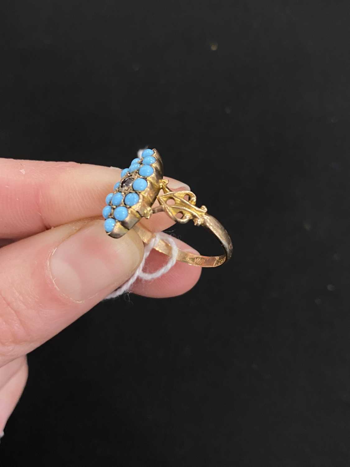 An early 20th century 9ct gold turquoise and diamond marquise cluster ring - Image 8 of 8
