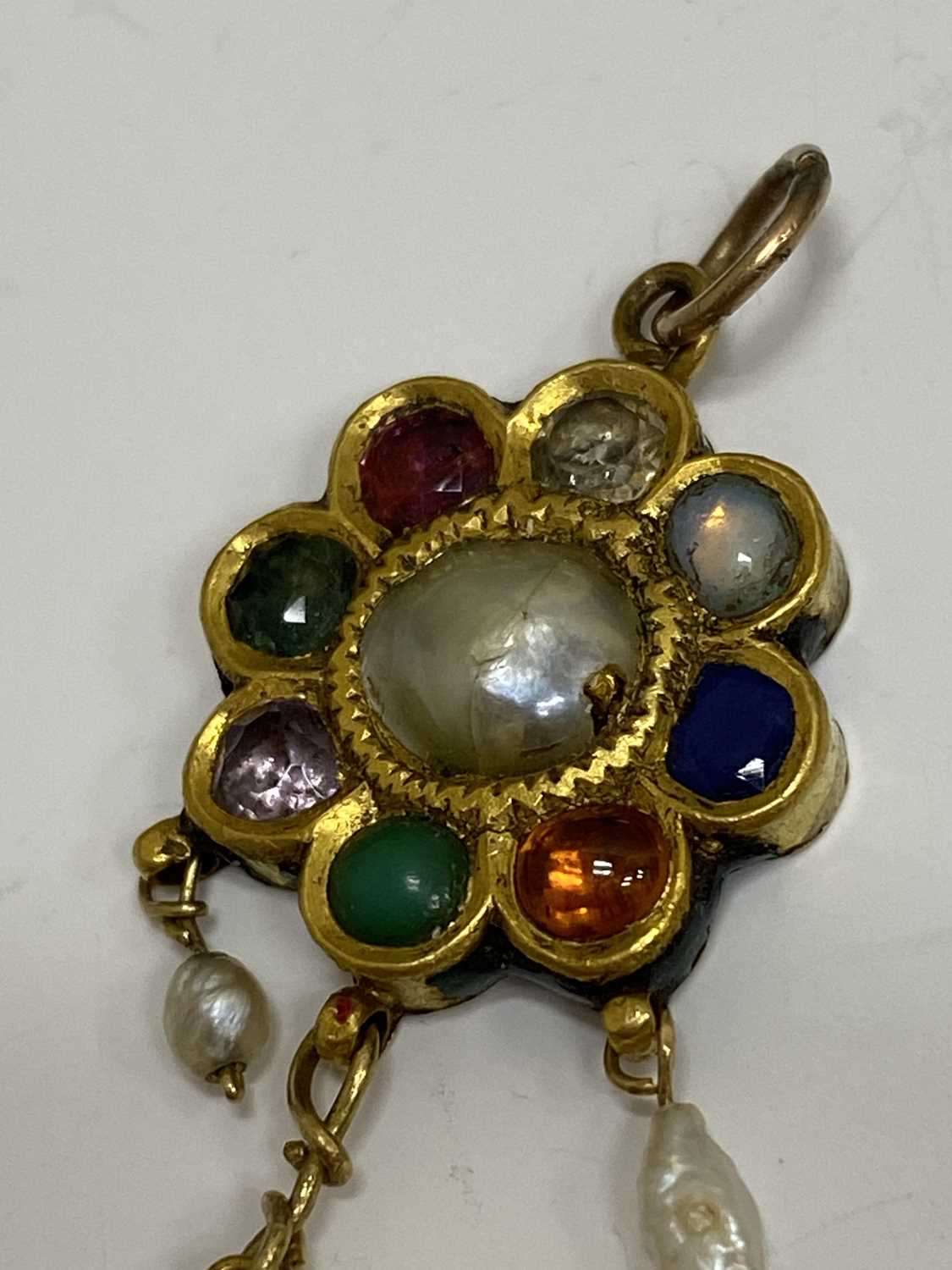 A yellow metal, enamel and stone set cluster pendant - Image 6 of 7