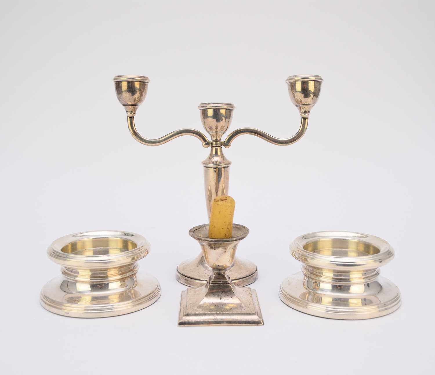 Four silver mounted candlesticks