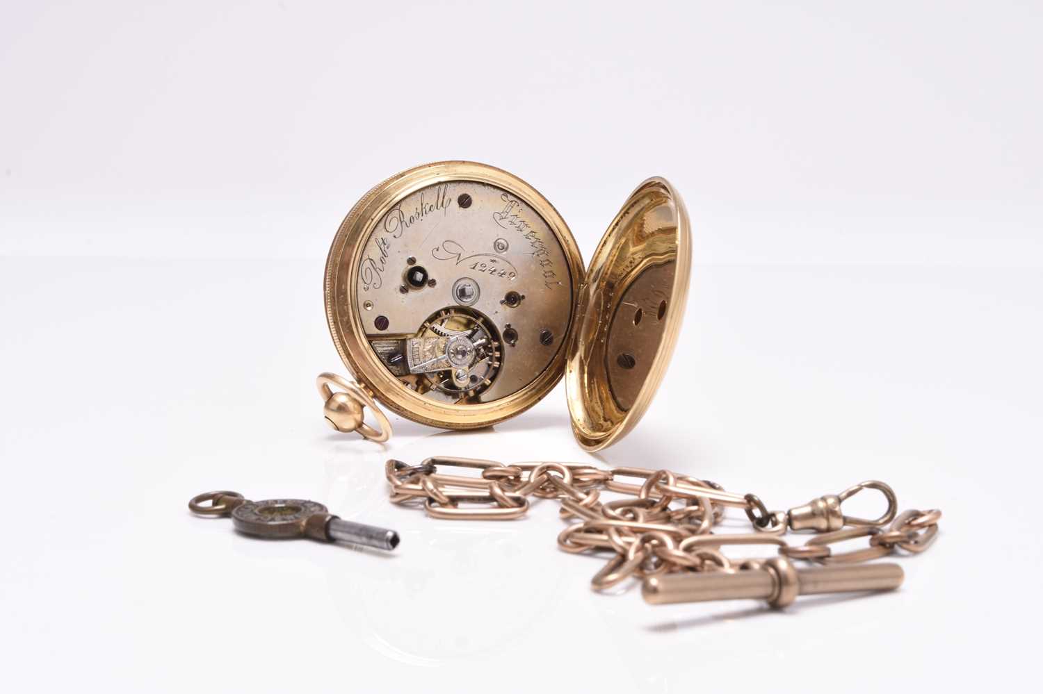 Robert Roskells: An 18ct gold hunter pocket watch with base metal Albert chain - Image 2 of 9
