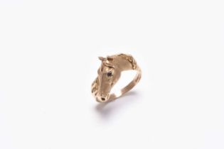 A 9ct gold stylised horse head ring