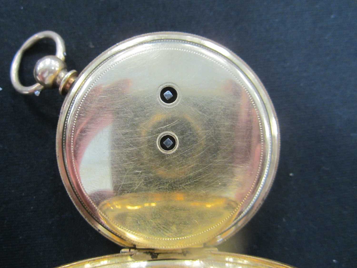 Robert Roskells: An 18ct gold hunter pocket watch with base metal Albert chain - Image 7 of 9