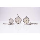 Three silver open face pocket watches