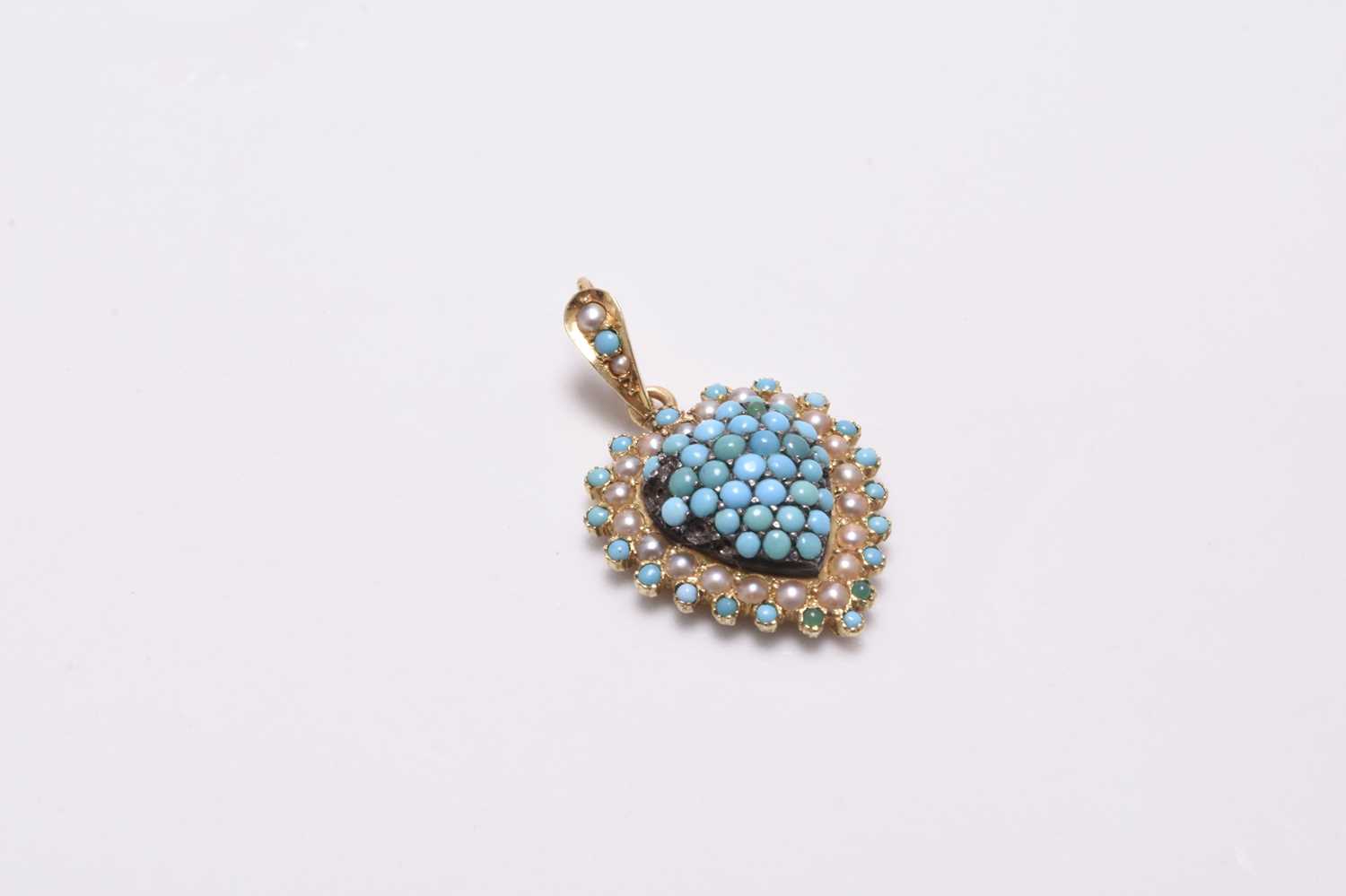 A turquoise and seed pearl pendant and ring - Bild 3 aus 4