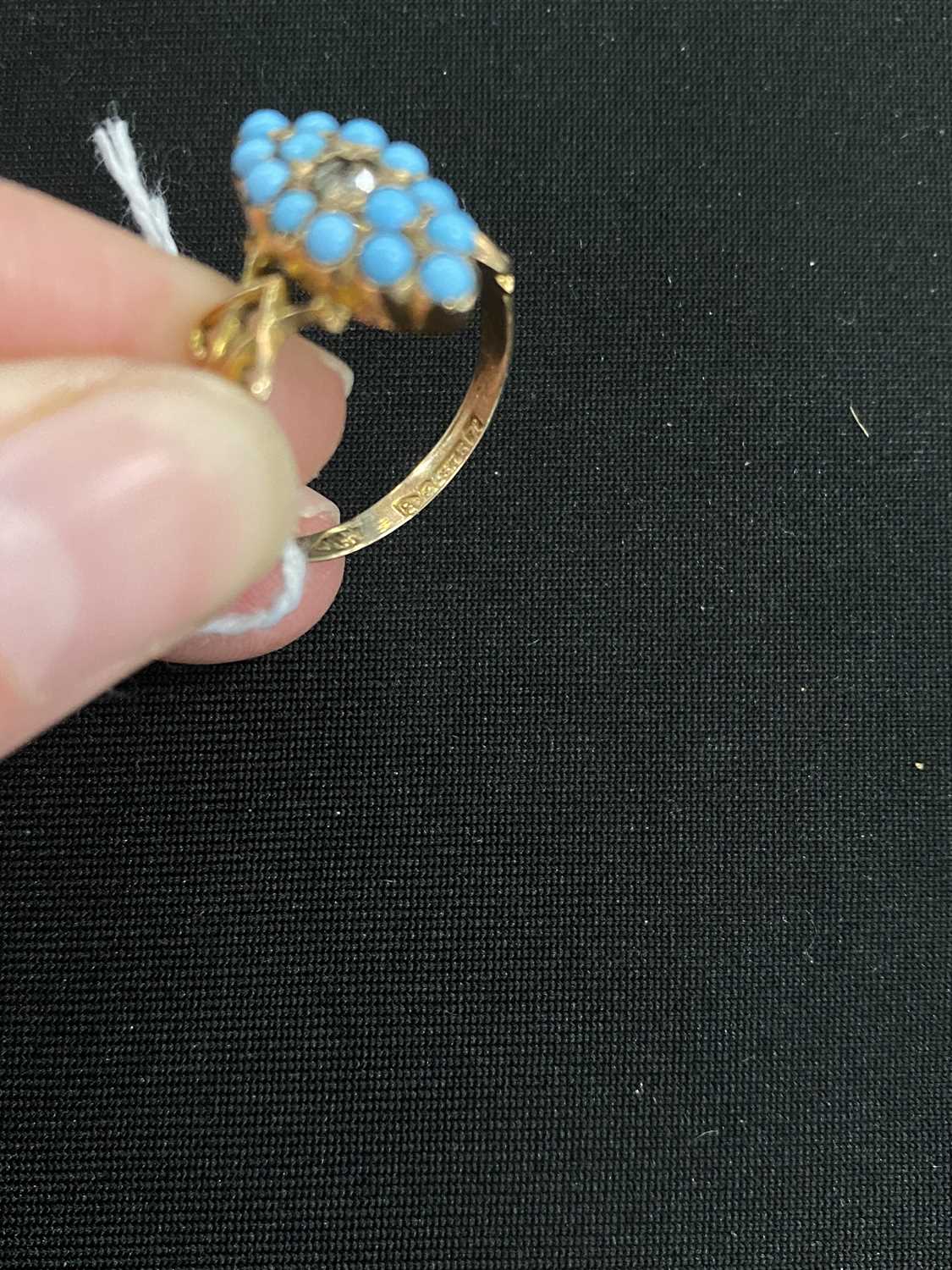 An early 20th century 9ct gold turquoise and diamond marquise cluster ring - Image 5 of 8